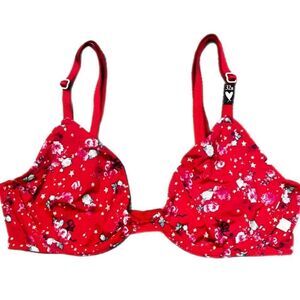Victoria’s Secret Sexy Unlined Demi Floral Print Satiny Bra red 32B